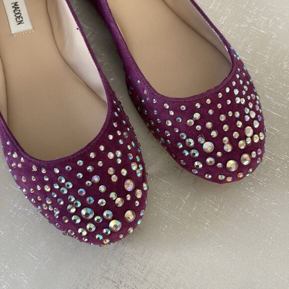 Steve Madden Rhinestone Purple Suede Leather Ballet Flats Comfort Loafers 7 M - Picture 8 of 10